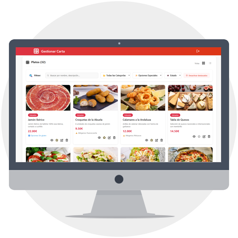 Gestión carta digital QR